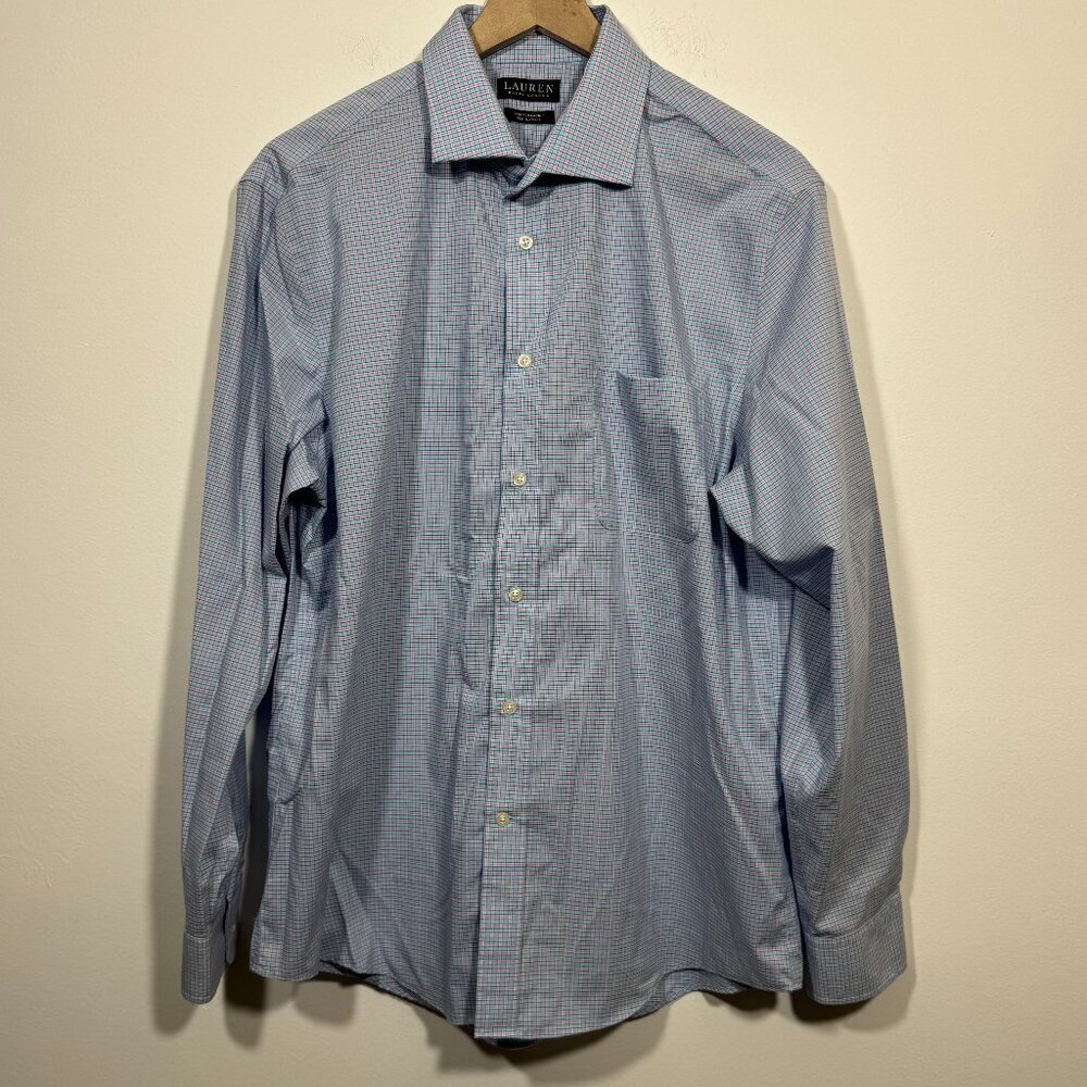 Black Label Lauren Ralph Lauren Mens Plaid Button up Shirt Large Blue & Pink